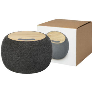 Ecofiber Bambus/RPET Bluetooth® Lautsprecher und kabelloses Ladepad - natur / grau