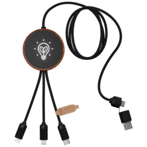 SCX.design C40 5-in-1 Ladekabel aus rPET mit 10W Ladepad und Leuchtlogo - holz