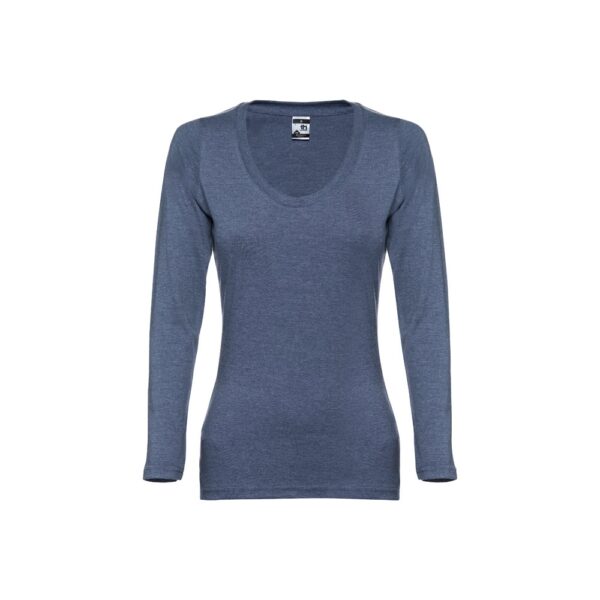THC BUCHAREST WOMEN. Langärmeliges tailliertes T-Shirt für Frauen aus Baumwolle - Blau melliert, XXL