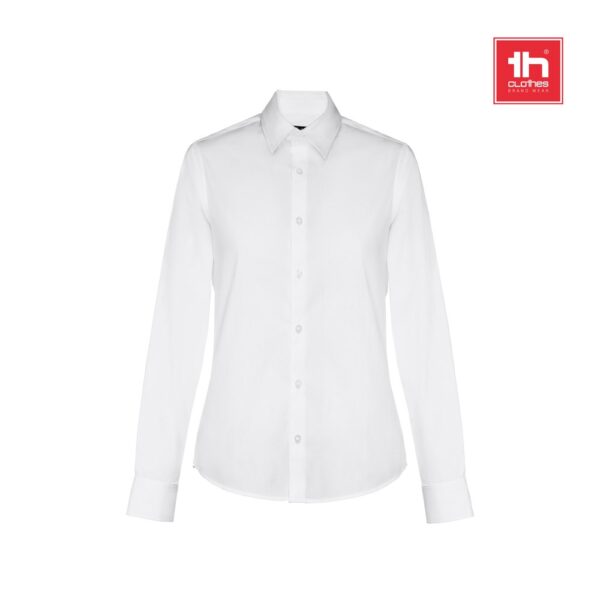 THC PARIS WOMEN WH. Langärmeliges Popeline-Hemd für Frauen. Weiße Farbe
