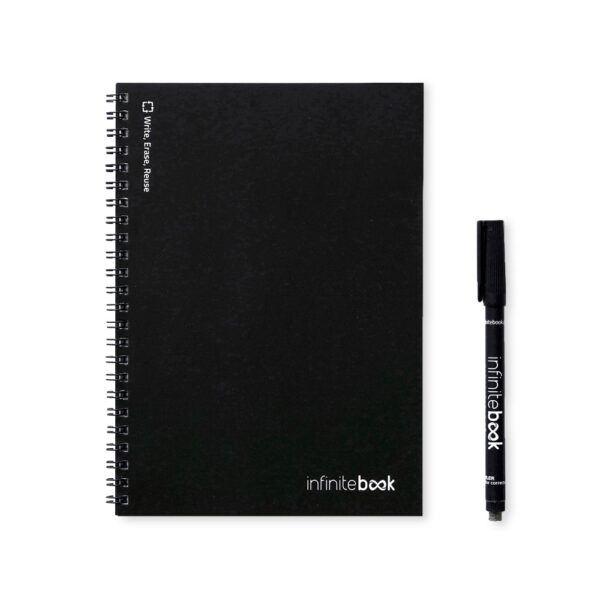 INFINITEBOOK PLAIN A5. "Infinitebook" mit flexiblem Einband und 15 unlinierten Whiteboard Seiten - schwarz