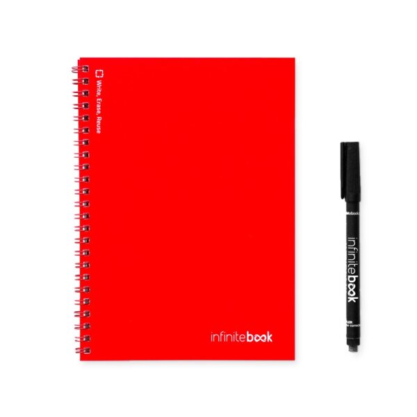 INFINITEBOOK PLAIN A5. "Infinitebook" mit flexiblem Einband und 15 unlinierten Whiteboard Seiten - rot