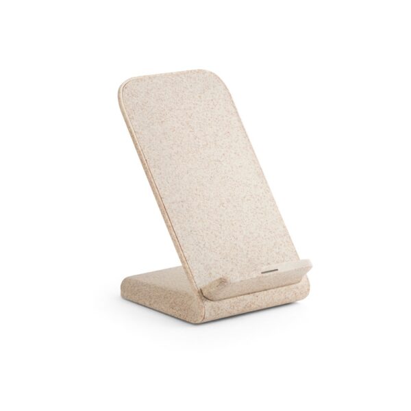 ENGLERT. Smartphone-Halter mit schnellem 10W wireless Ladegerät aus Recyceltes ABS (100% rABS) und Weizenstroh - Natürlich