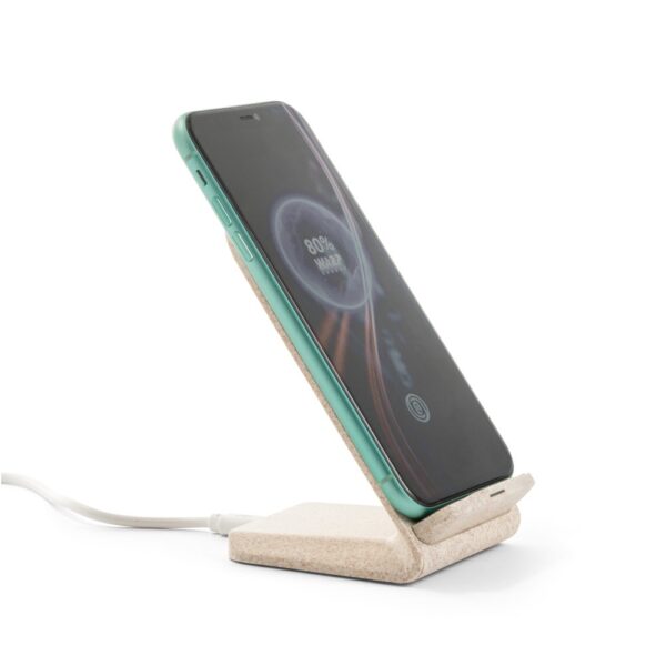 ENGLERT. Smartphone-Halter mit schnellem 10W wireless Ladegerät aus Recyceltes ABS (100% rABS) und Weizenstroh