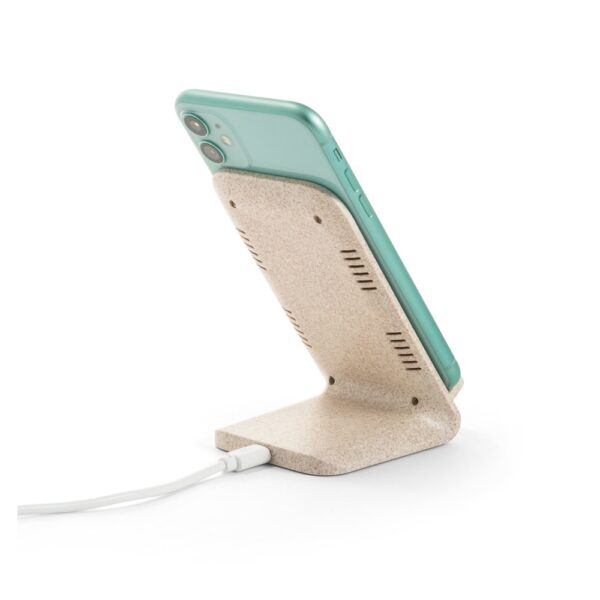 ENGLERT. Smartphone-Halter mit schnellem 10W wireless Ladegerät aus Recyceltes ABS (100% rABS) und Weizenstroh