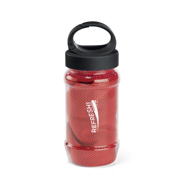 ARTX PLUS. Sporthandtuch aus Polyamid und Polyester mit Flasche (440 mL) aus PP und PET und einem integrierten Karabinerhaken am Deckel
