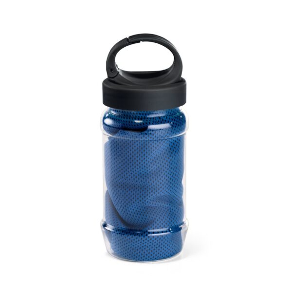 ARTX PLUS. Sporthandtuch aus Polyamid und Polyester mit Flasche (440 mL) aus PP und PET und einem integrierten Karabinerhaken am Deckel - Königsblau, 440 mL