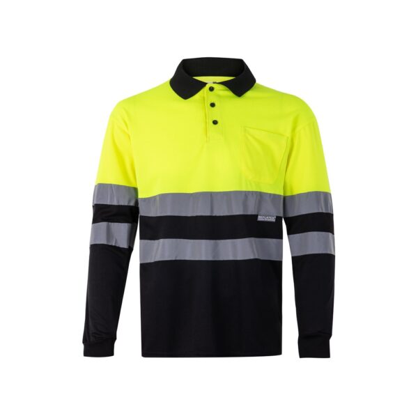 VL VULCAN. Zweifarbiges Poloshirt im Bird-Eye-Design (160g/m²) mit langen Ärmeln, aus Polyester (100%) - schwarz, XS