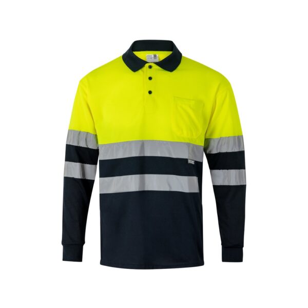 VL VULCAN. Zweifarbiges Poloshirt im Bird-Eye-Design (160g/m²) mit langen Ärmeln, aus Polyester (100%) - Marineblau, XS
