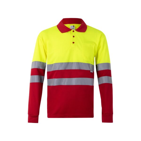 VL VULCAN. Zweifarbiges Poloshirt im Bird-Eye-Design (160g/m²) mit langen Ärmeln, aus Polyester (100%) - rot, XS