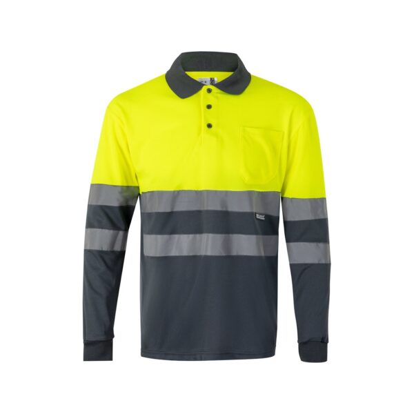 VL VULCAN. Zweifarbiges Poloshirt im Bird-Eye-Design (160g/m²) mit langen Ärmeln, aus Polyester (100%) - grau, XS