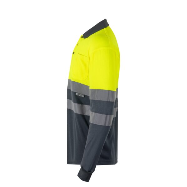 VL VULCAN. Zweifarbiges Poloshirt im Bird-Eye-Design (160g/m²) mit langen Ärmeln, aus Polyester (100%)