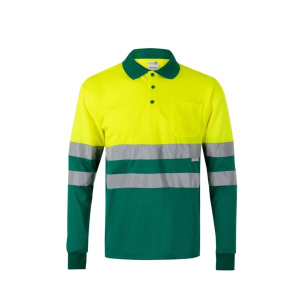 VL VULCAN. Zweifarbiges Poloshirt im Bird-Eye-Design (160g/m²) mit langen Ärmeln, aus Polyester (100%) - grün, XS