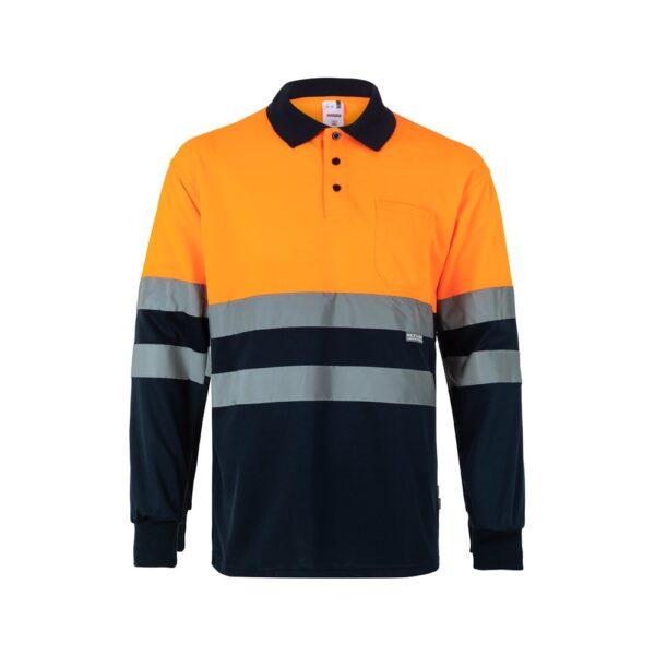 VL VULCAN. Zweifarbiges Poloshirt im Bird-Eye-Design (160g/m²) mit langen Ärmeln, aus Polyester (100%) - Marineblau, XS