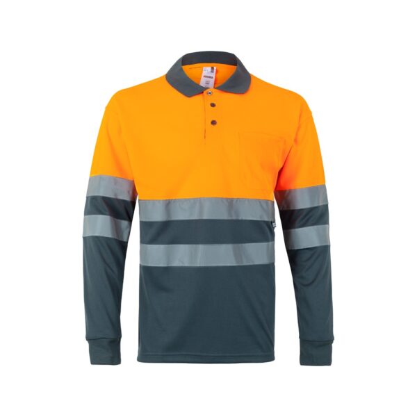 VL VULCAN. Zweifarbiges Poloshirt im Bird-Eye-Design (160g/m²) mit langen Ärmeln, aus Polyester (100%) - grau, XS