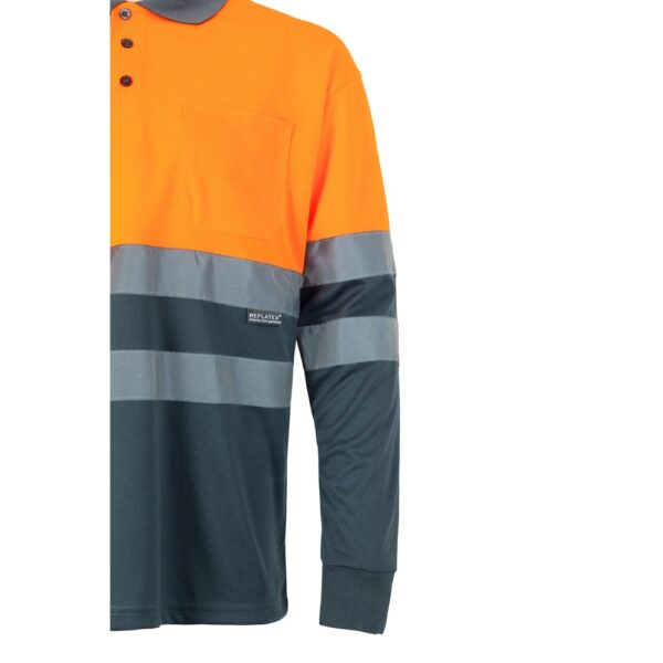 VL VULCAN. Zweifarbiges Poloshirt im Bird-Eye-Design (160g/m²) mit langen Ärmeln, aus Polyester (100%)