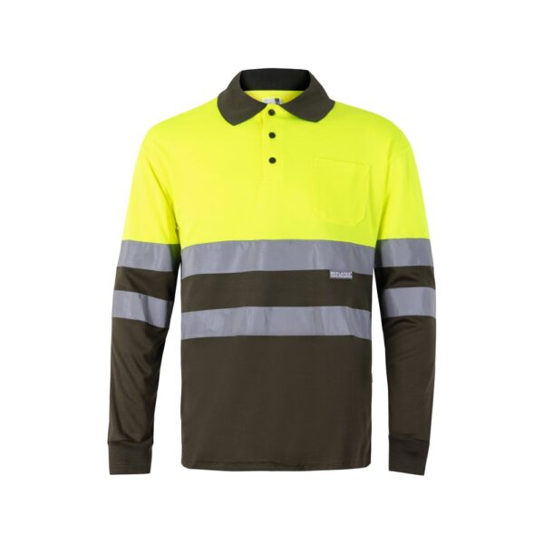 VL VULCAN. Zweifarbiges Poloshirt im Bird-Eye-Design (160g/m²) mit langen Ärmeln, aus Polyester (100%) - khaki, XS