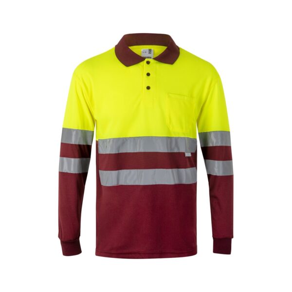 VL VULCAN. Zweifarbiges Poloshirt im Bird-Eye-Design (160g/m²) mit langen Ärmeln, aus Polyester (100%) - Burgunder, XS