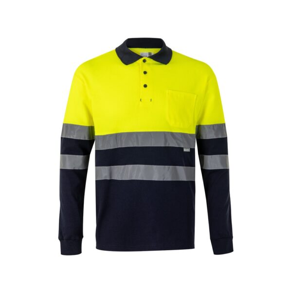VL PLUTO LARGE. Zweifarbiges Piqué-Poloshirt (150g/m²) mit langen Ärmeln, aus Baumwolle (55%) und Polyester (45%) - Marineblau, 5XL