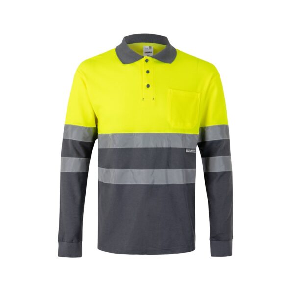 VL PLUTO LARGE. Zweifarbiges Piqué-Poloshirt (150g/m²) mit langen Ärmeln, aus Baumwolle (55%) und Polyester (45%) - grau, 5XL