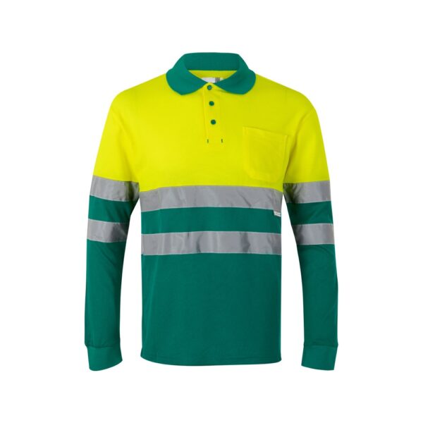 VL PLUTO LARGE. Zweifarbiges Piqué-Poloshirt (150g/m²) mit langen Ärmeln, aus Baumwolle (55%) und Polyester (45%) - grün, 5XL