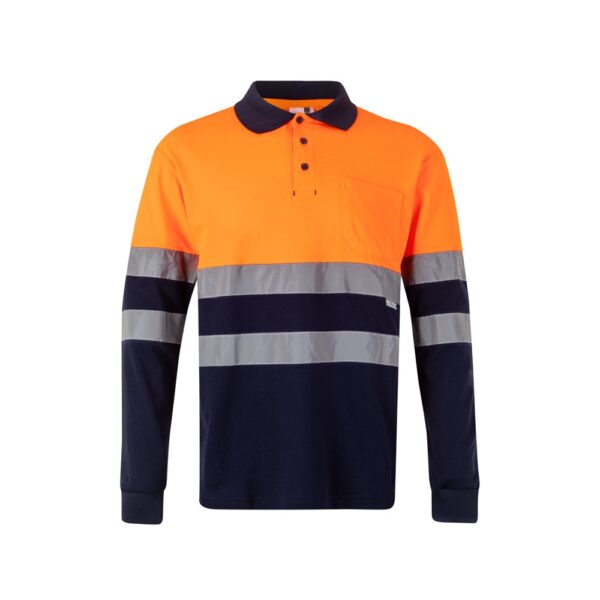 VL PLUTO LARGE. Zweifarbiges Piqué-Poloshirt (150g/m²) mit langen Ärmeln, aus Baumwolle (55%) und Polyester (45%) - Marineblau, 5XL