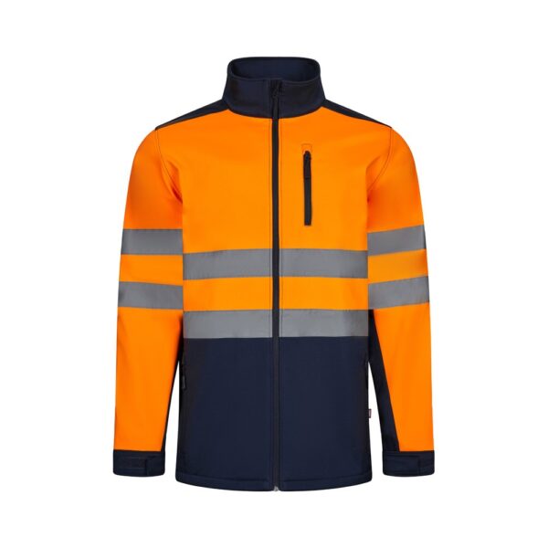 VL HESTIA LARGE. Zweifarbige Softshell-Jacke (280 g/m²), mit Fleece-Futter und TPU-Membran, aus Polyester (96 %) und Elasthan (4 %) - Marineblau, 5XL