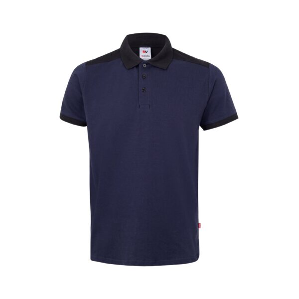 VL VELES. Zweifarbiges Stretch-Piqué-Poloshirt (200 g/m²) mit kurzen Ärmeln, aus Polyester (96 %) und Elastan (4 %) - blau, XS