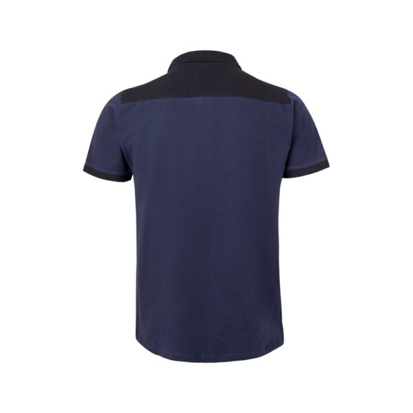 VL VELES. Zweifarbiges Stretch-Piqué-Poloshirt (200 g/m²) mit kurzen Ärmeln, aus Polyester (96 %) und Elastan (4 %)