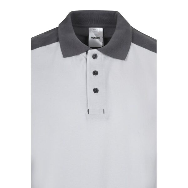 VL VELES. Zweifarbiges Stretch-Piqué-Poloshirt (200 g/m²) mit kurzen Ärmeln, aus Polyester (96 %) und Elastan (4 %)