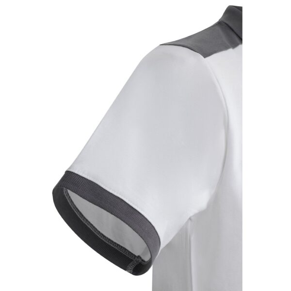 VL VELES. Zweifarbiges Stretch-Piqué-Poloshirt (200 g/m²) mit kurzen Ärmeln, aus Polyester (96 %) und Elastan (4 %)