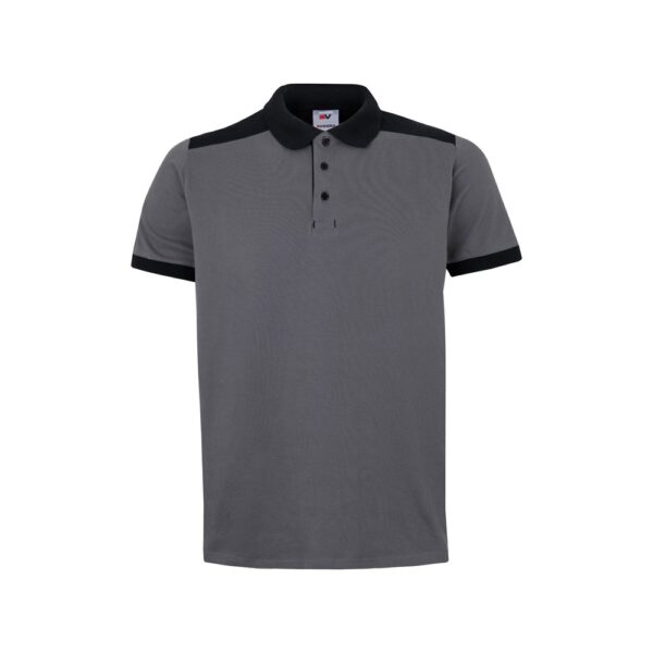 VL VELES. Zweifarbiges Stretch-Piqué-Poloshirt (200 g/m²) mit kurzen Ärmeln, aus Polyester (96 %) und Elastan (4 %) - grau, XS