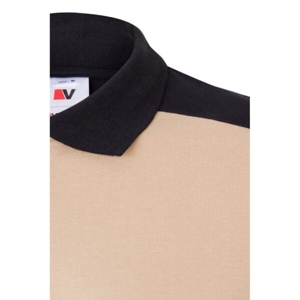 VL VELES. Zweifarbiges Stretch-Piqué-Poloshirt (200 g/m²) mit kurzen Ärmeln, aus Polyester (96 %) und Elastan (4 %)
