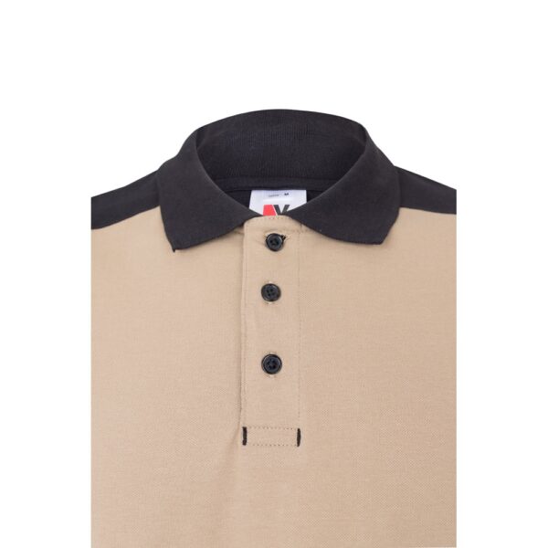 VL VELES. Zweifarbiges Stretch-Piqué-Poloshirt (200 g/m²) mit kurzen Ärmeln, aus Polyester (96 %) und Elastan (4 %)