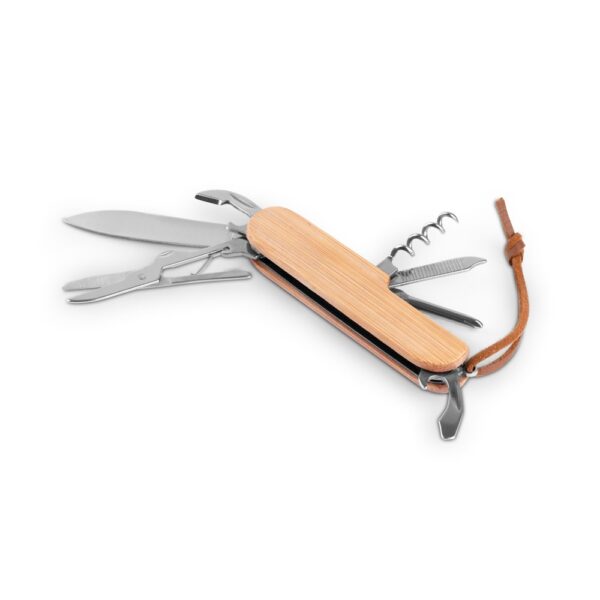 RYKER. Multifunktionales Taschenmesser aus Bambus und Edelstahl mit PU-Griff