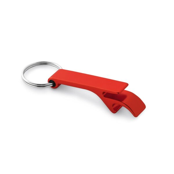 RE-BAITT. Schlüsselanhänger mit Kapselöffner aus recyceltem Aluminium - rot